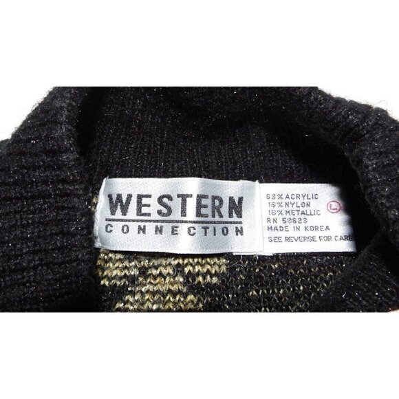 Vintage WESTERN COLLECTION black & gold woman's sweater with shoulder pad size L - Picture 5 of 6